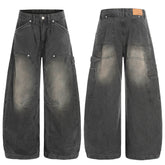 CapCabin Washed Utility Wide-Leg Denim Pants