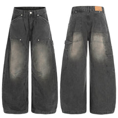 CapCabin Washed Utility Wide-Leg Denim Pants