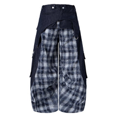 CapCabin Layered Plaid Panel Wide-Leg Pants