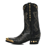 Calfskin LV Texan Mens Rider Boots 7.5 Black Gold