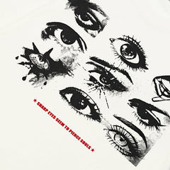 Eyes Print Casual White Y2K Graphic Tees