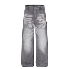 CapCabin Washed Wrinkle Effect Denim Jeans