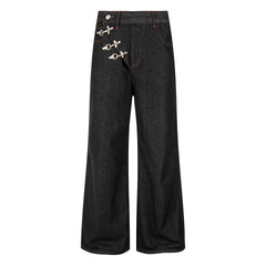 CapCabin Hook Closure Wide-Leg Denim Pants