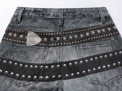 CapCabin Washed Studded Wide-Leg Jeans