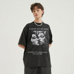 Faded Black Y2K Graphic T Shirt