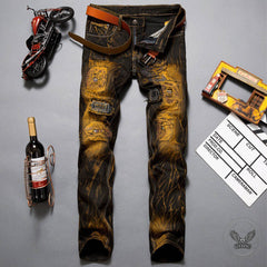 Fashion Straight Distressed Motorcycle Style Jeans