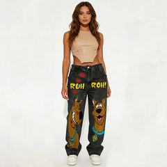 Fashion Y2K Cartoon Pattern High Waist Jeans