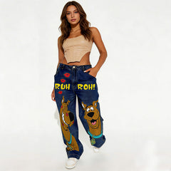 Fashion Y2K Cartoon Pattern High Waist Jeans