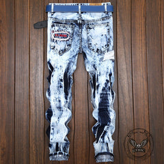 Fashionable Embroidered Ripped Colorblock Straight Jeans