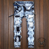 Fashionable Embroidered Ripped Colorblock Straight Jeans