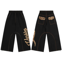 CapCabin Leopard Patch Wide-Leg Pants