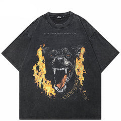 Fire Flame Dog Y2K Streetwear T Shirts