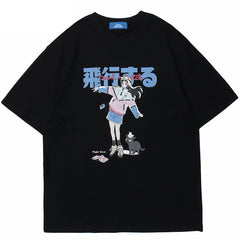 Girl Cat print Shirt Y2K