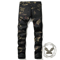 Gothic Black Print Straight Stretch Jeans