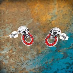 Gothic Red Gem Skull Stainless Steel Stud Earrings