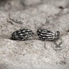 Gothic Skull Hand Bone Sterling Silver Stud Earrings