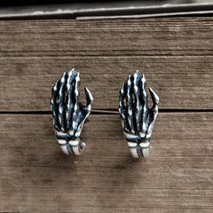Gothic Skull Hand Bone Sterling Silver Stud Earrings