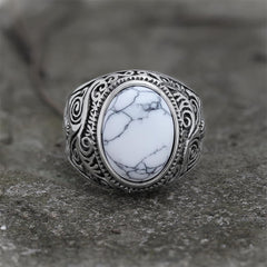 Vintage Pattern Gem Stainless Steel Ring