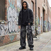 Hip-Hop Rivets Paint Splatters Design Wide-Leg Jeans