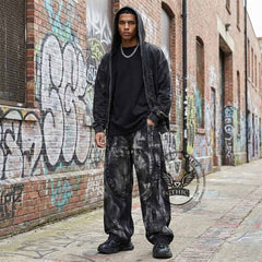 Hip-Hop Rivets Paint Splatters Design Wide-Leg Jeans