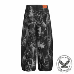 Hip-Hop Rivets Paint Splatters Design Wide-Leg Jeans