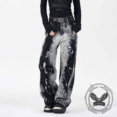 Hip-Hop Tie-Dye Gradient Distressed Straight Jeans