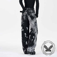 Hip-Hop Tie-Dye Gradient Distressed Straight Jeans