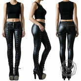 Punk Lace-up Studded Skinny PU Leather Pants