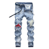 Light Ripped Stretch Motorcycle Straight Jeans