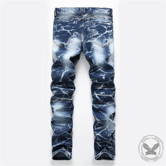Nostalgia Pleated Elastic Motorcycle Straight Jeans