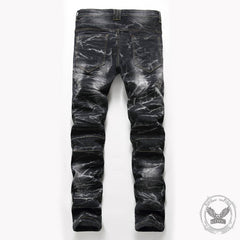 Nostalgia Pleated Elastic Motorcycle Straight Jeans