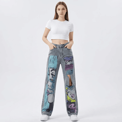 Personalized Y2K Colorful Hair Girl Print Ripped Jeans