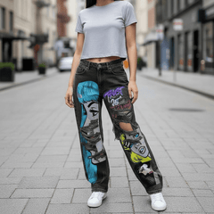 Personalized Y2K Colorful Hair Girl Print Ripped Jeans