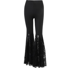Punk Cross Decoration High-Rise Lace Hollow Flared Pants