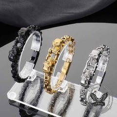 Punk Double Skull Head Stainless Steel Bracelet
