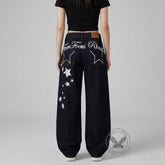 Punk Hip-Hop Star Print Loose-Fit Scimitar Jeans