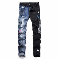 Punk Lettering Printed Distressed Slim-Fit Jeans
