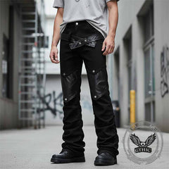 Punk Pleated PU Leather Patchwork Flared Pants