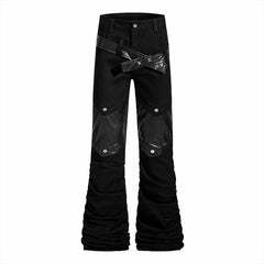Punk Pleated PU Leather Patchwork Flared Pants