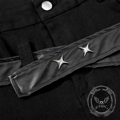 Punk Pleated PU Leather Patchwork Flared Pants