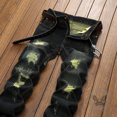 Punk Ripped Distressed Straight-Leg Vintage Jeans