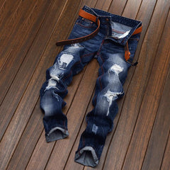 Punk Ripped Distressed Straight-Leg Vintage Jeans