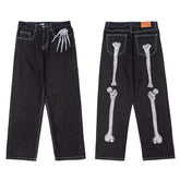 Punk Skull Hand Bones Cotton Straight Leg Pants