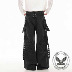 Punk Strappy Zipper Design Multi-Pocket Baggy Jeans
