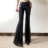 Punk Style Slim Fit Rivet Belt Flared Pants