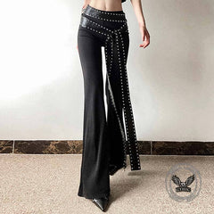 Punk Style Slim Fit Rivet Belt Flared Pants