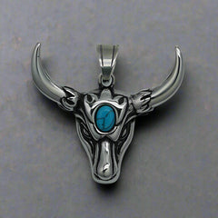 Punk Turquoise Bull Head Stainless Steel Pendant