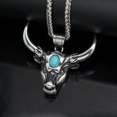 Punk Turquoise Bull Head Stainless Steel Pendant