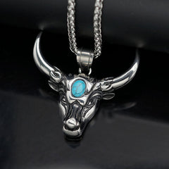 Punk Turquoise Bull Head Stainless Steel Pendant