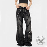 Punk Y2K Style Washed Raw Edge Flared Jeans